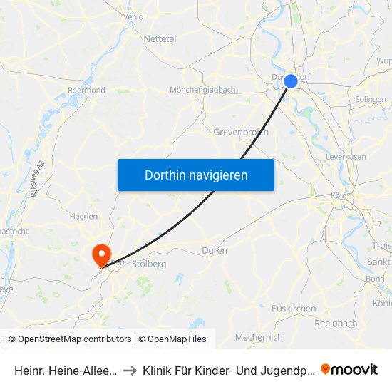 Heinr.-Heine-Allee U - Düsseldorf to Klinik Für Kinder- Und Jugendpsychiatrie - Erweiterung map