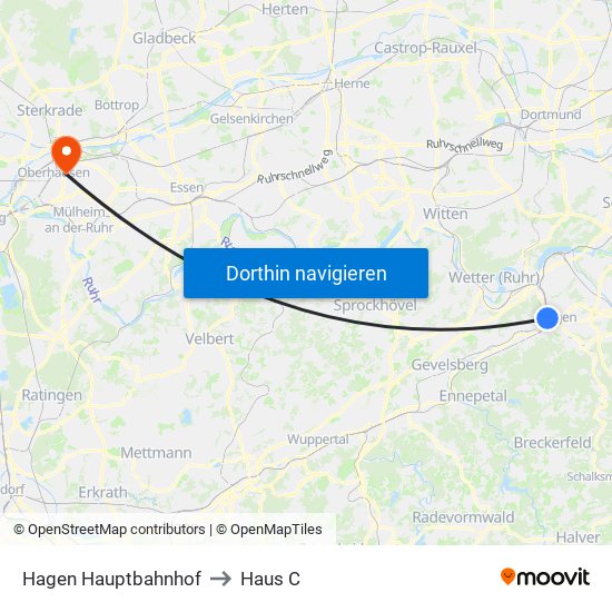 Hagen Hauptbahnhof to Haus C map