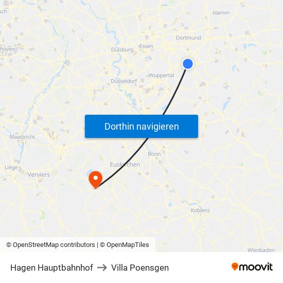 Hagen Hauptbahnhof to Villa Poensgen map