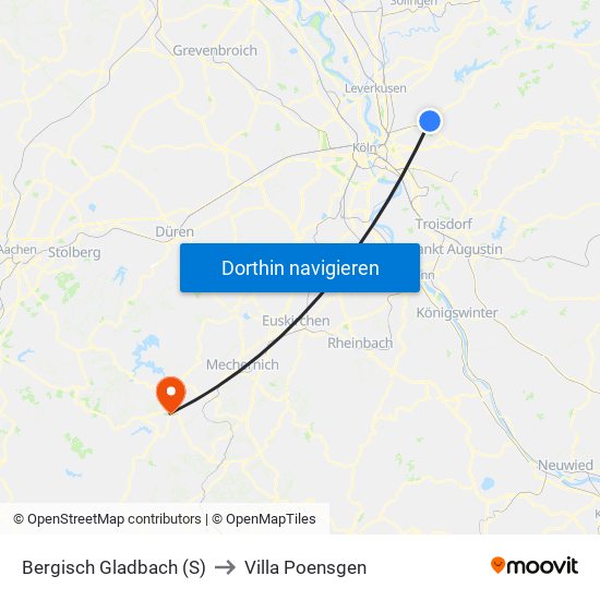 Bergisch Gladbach (S) to Villa Poensgen map