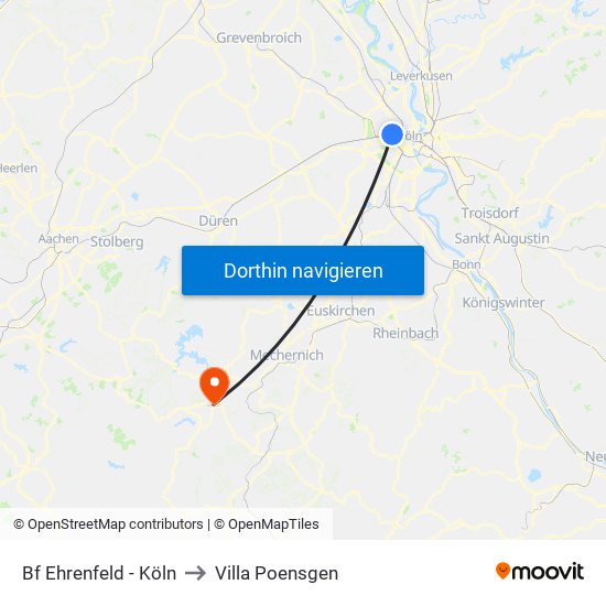 Bf Ehrenfeld - Köln to Villa Poensgen map