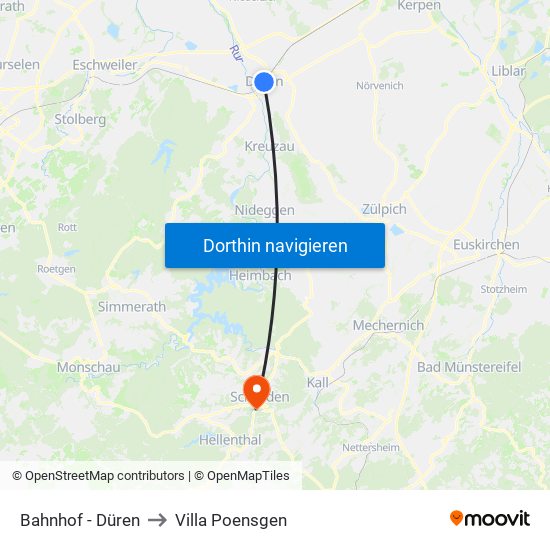 Bahnhof - Düren to Villa Poensgen map