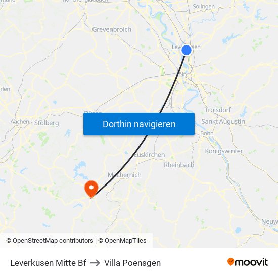 Leverkusen Mitte Bf to Villa Poensgen map