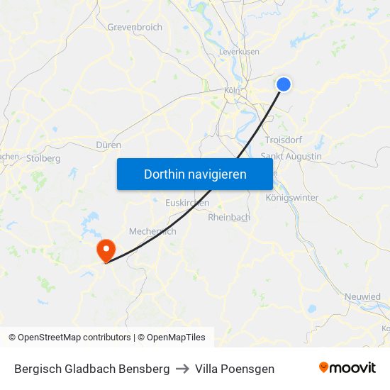 Bergisch Gladbach Bensberg to Villa Poensgen map