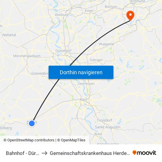 Bahnhof - Düren to Gemeinschaftskrankenhaus Herdecke map