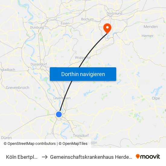Köln Ebertplatz to Gemeinschaftskrankenhaus Herdecke map