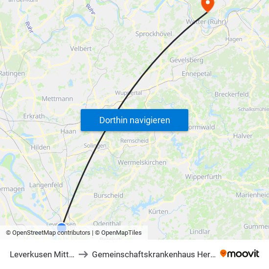 Leverkusen Mitte Bf to Gemeinschaftskrankenhaus Herdecke map