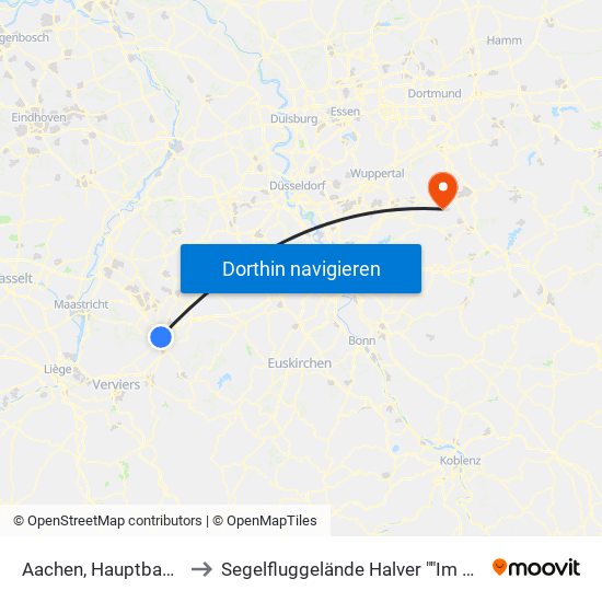 Aachen, Hauptbahnhof to Segelfluggelände Halver ""Im Heede"" map