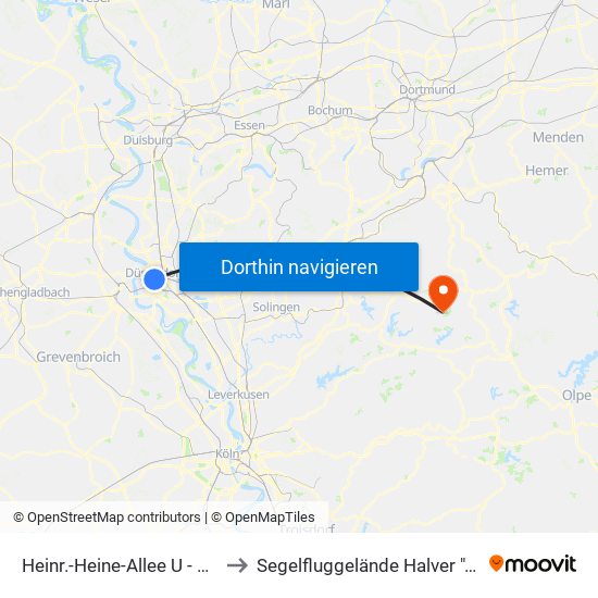 Heinr.-Heine-Allee U - Düsseldorf to Segelfluggelände Halver ""Im Heede"" map