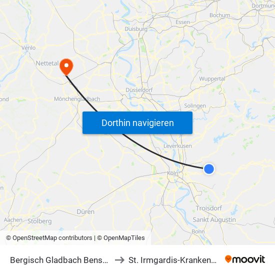 Bergisch Gladbach Bensberg to St. Irmgardis-Krankenhaus map