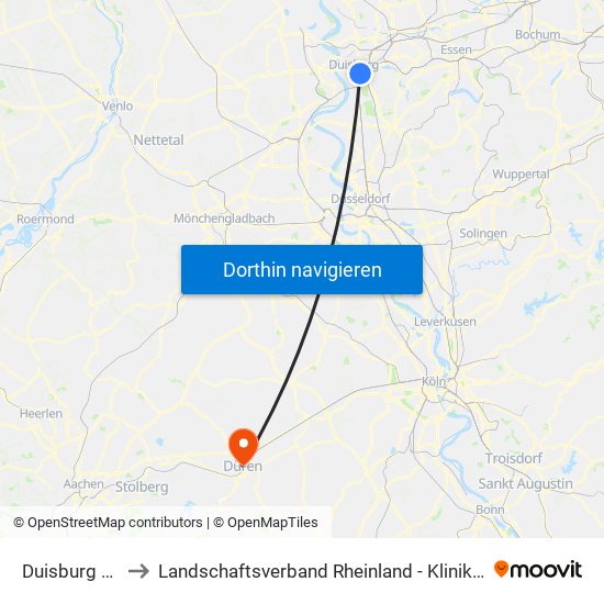 Duisburg Hbf to Landschaftsverband Rheinland - Klinik Düren map