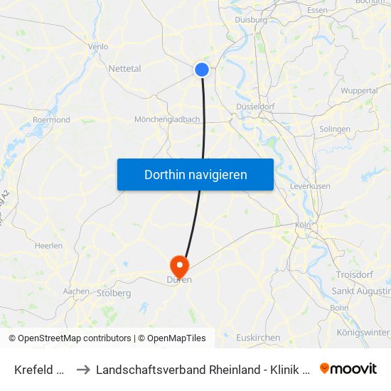 Krefeld Hbf to Landschaftsverband Rheinland - Klinik Düren map