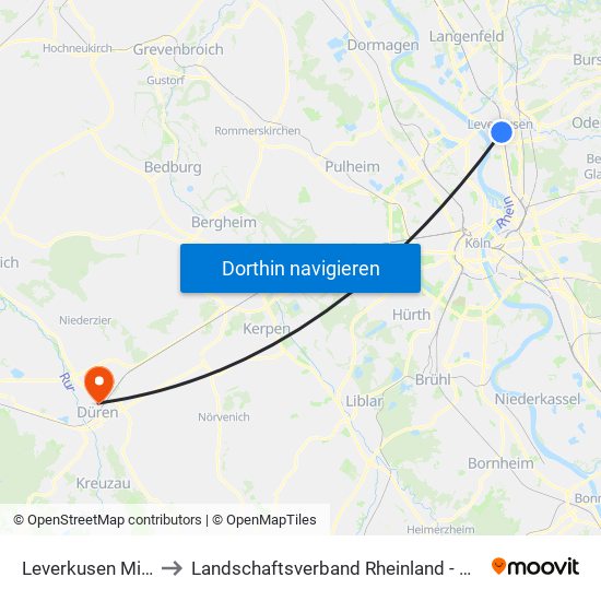 Leverkusen Mitte Bf to Landschaftsverband Rheinland - Klinik Düren map
