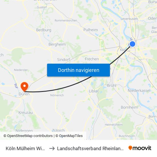 Köln Mülheim Wiener Platz to Landschaftsverband Rheinland - Klinik Düren map