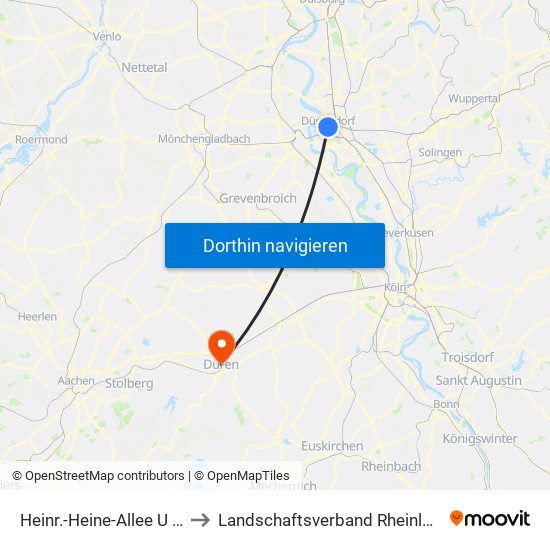 Heinr.-Heine-Allee U - Düsseldorf to Landschaftsverband Rheinland - Klinik Düren map