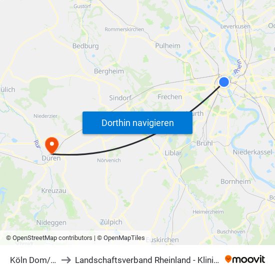 Köln Dom/Hbf to Landschaftsverband Rheinland - Klinik Düren map