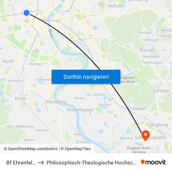 Bf Ehrenfeld - Köln to Philosophisch-Theologische Hochschule Svd St. Augustin map