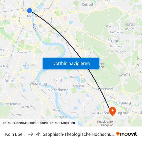 Köln Ebertplatz to Philosophisch-Theologische Hochschule Svd St. Augustin map