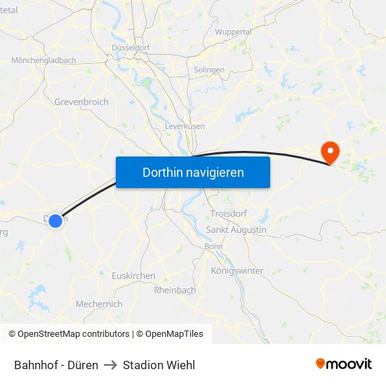 Bahnhof - Düren to Stadion Wiehl map