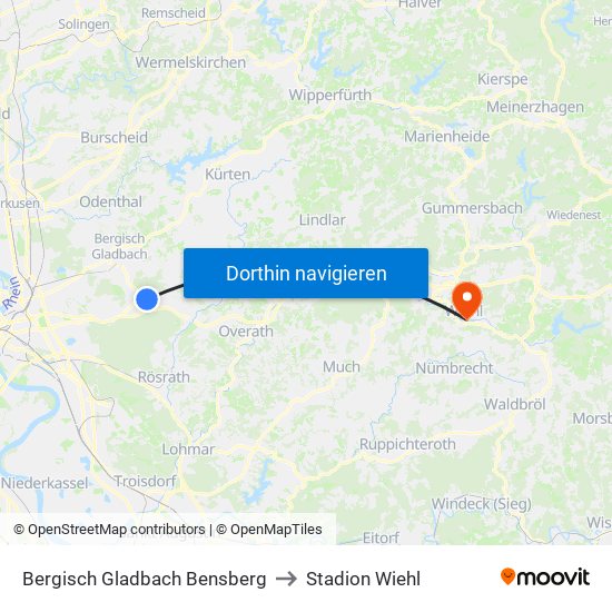 Bergisch Gladbach Bensberg to Stadion Wiehl map