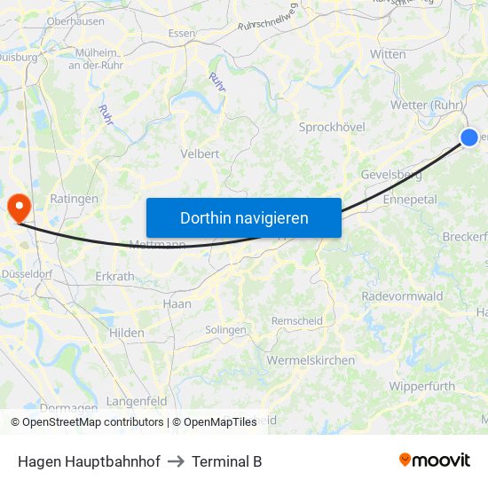 Hagen Hauptbahnhof to Terminal B map