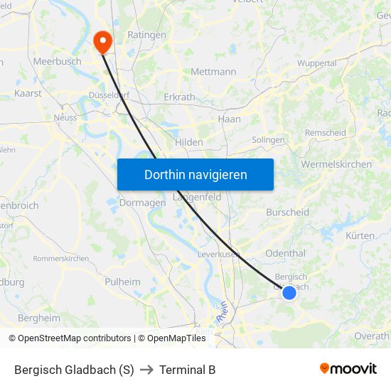Bergisch Gladbach (S) to Terminal B map