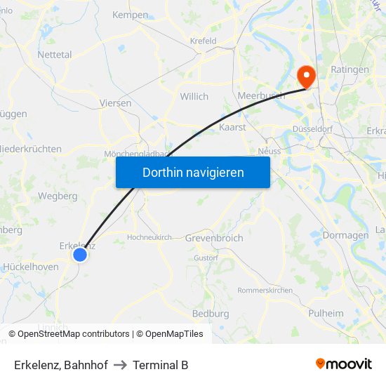 Erkelenz, Bahnhof to Terminal B map