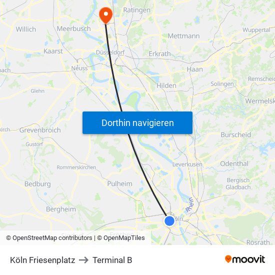 Köln Friesenplatz to Terminal B map