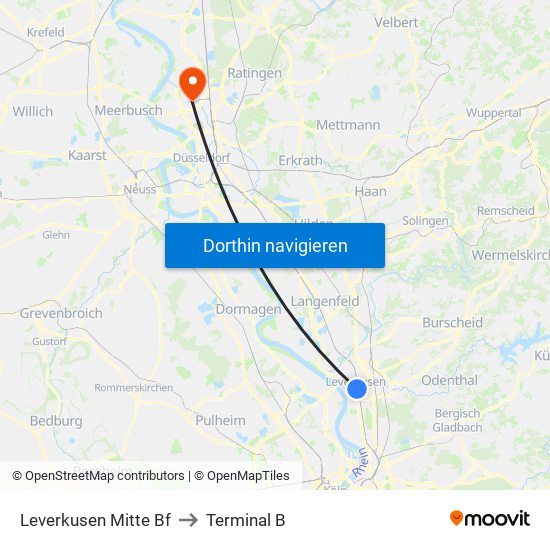 Leverkusen Mitte Bf to Terminal B map