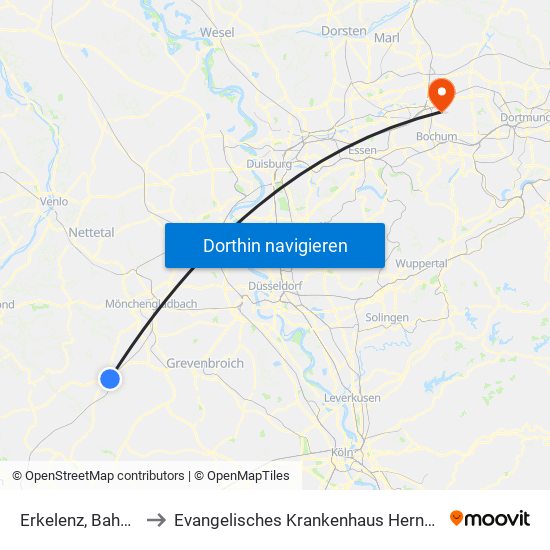 Erkelenz, Bahnhof to Evangelisches Krankenhaus Herne Mitte map