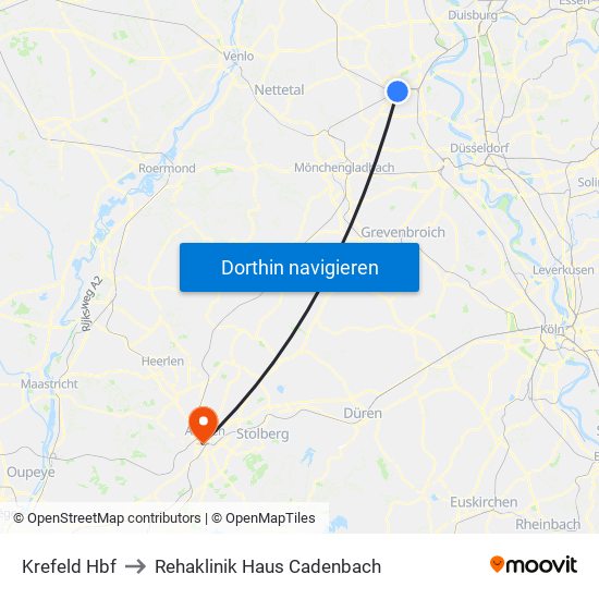 Krefeld Hbf to Rehaklinik Haus Cadenbach map