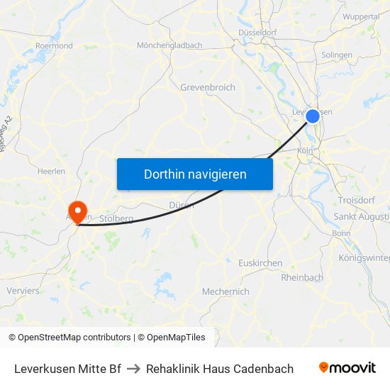 Leverkusen Mitte Bf to Rehaklinik Haus Cadenbach map