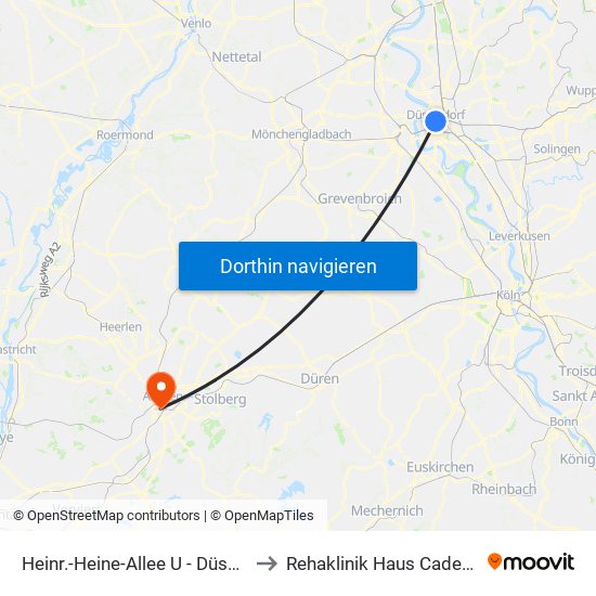 Heinr.-Heine-Allee U - Düsseldorf to Rehaklinik Haus Cadenbach map