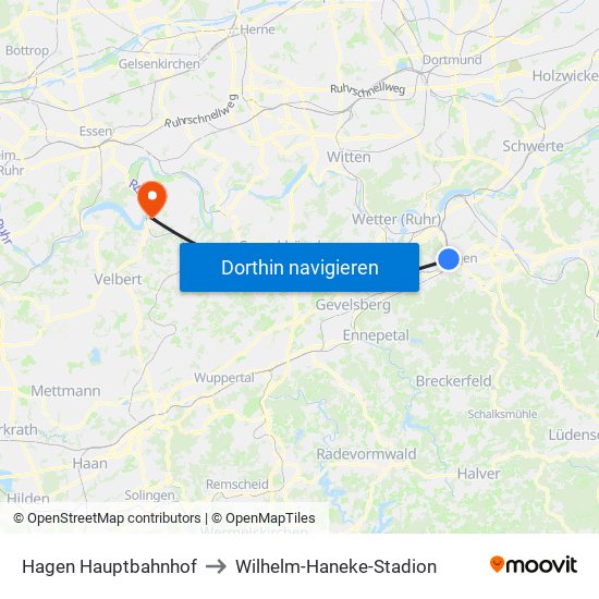 Hagen Hauptbahnhof to Wilhelm-Haneke-Stadion map