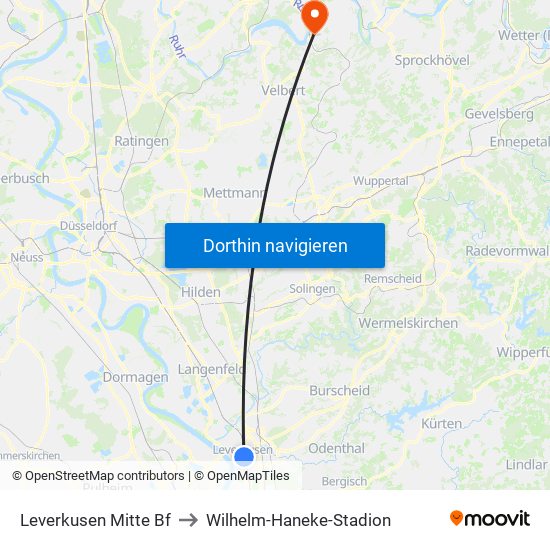 Leverkusen Mitte Bf to Wilhelm-Haneke-Stadion map