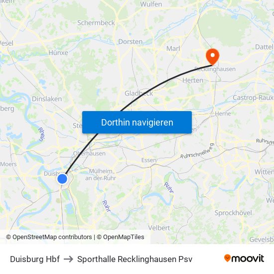 Duisburg Hbf to Sporthalle Recklinghausen Psv map