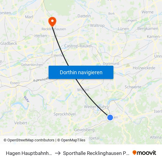 Hagen Hauptbahnhof to Sporthalle Recklinghausen Psv map