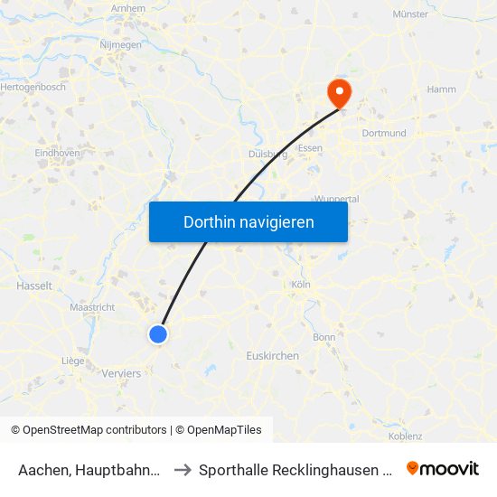 Aachen, Hauptbahnhof to Sporthalle Recklinghausen Psv map