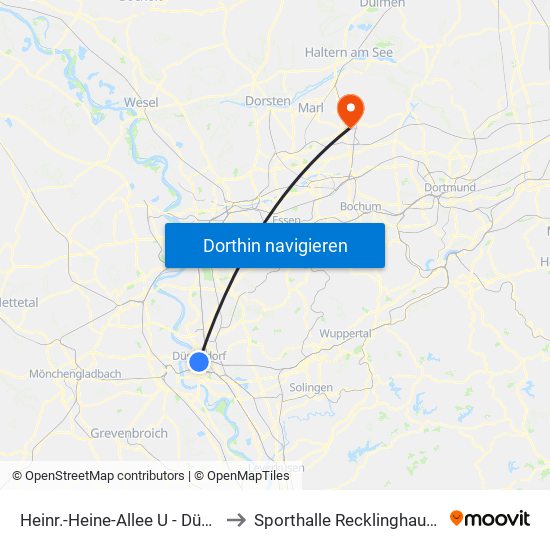 Heinr.-Heine-Allee U - Düsseldorf to Sporthalle Recklinghausen Psv map