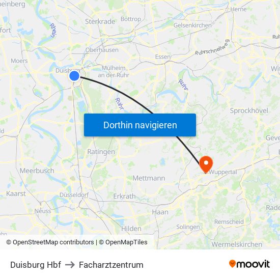 Duisburg Hbf to Facharztzentrum map