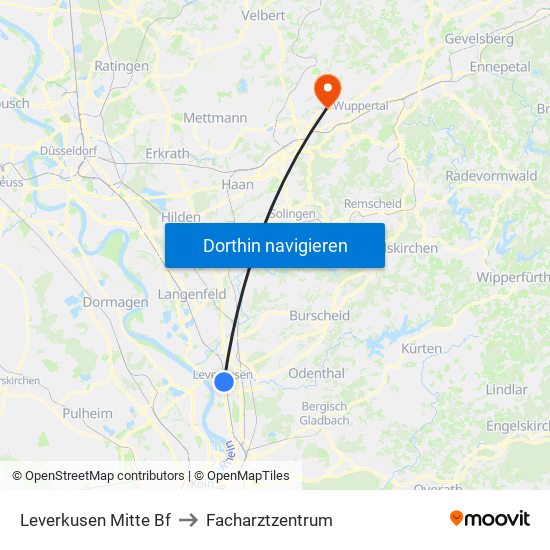 Leverkusen Mitte Bf to Facharztzentrum map