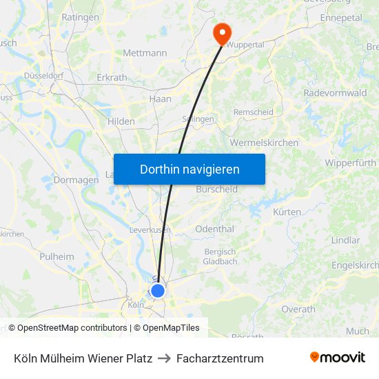 Köln Mülheim Wiener Platz to Facharztzentrum map