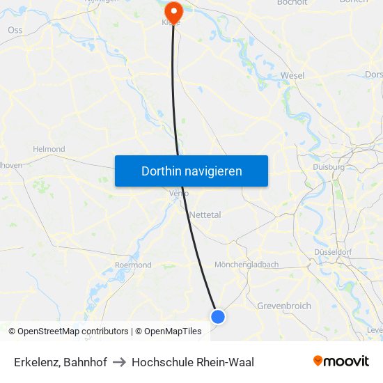 Erkelenz, Bahnhof to Hochschule Rhein-Waal map