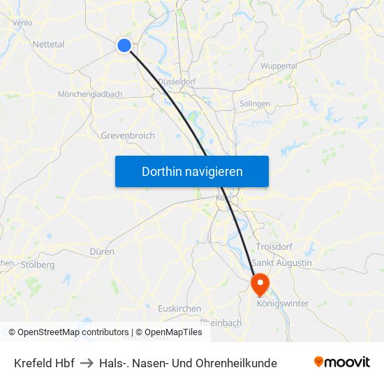 Krefeld Hbf to Hals-. Nasen- Und Ohrenheilkunde map