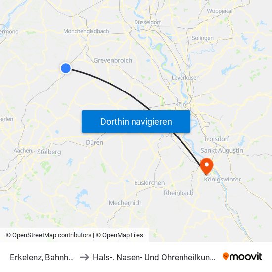 Erkelenz, Bahnhof to Hals-. Nasen- Und Ohrenheilkunde map