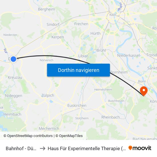 Bahnhof - Düren to Haus Für Experimentelle Therapie (Het) map