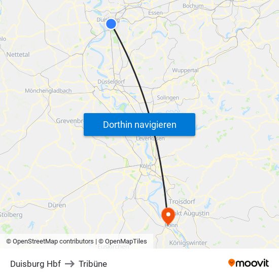 Duisburg Hbf to Tribüne map