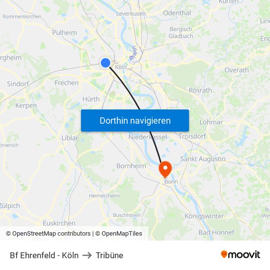 Bf Ehrenfeld - Köln to Tribüne map