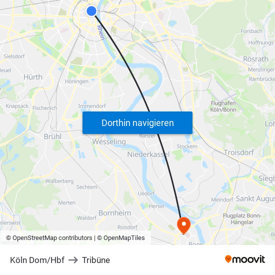 Köln Dom/Hbf to Tribüne map