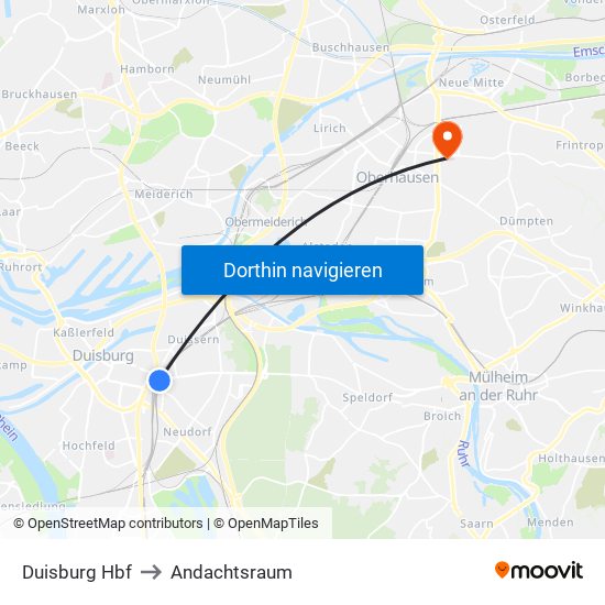 Duisburg Hbf to Andachtsraum map